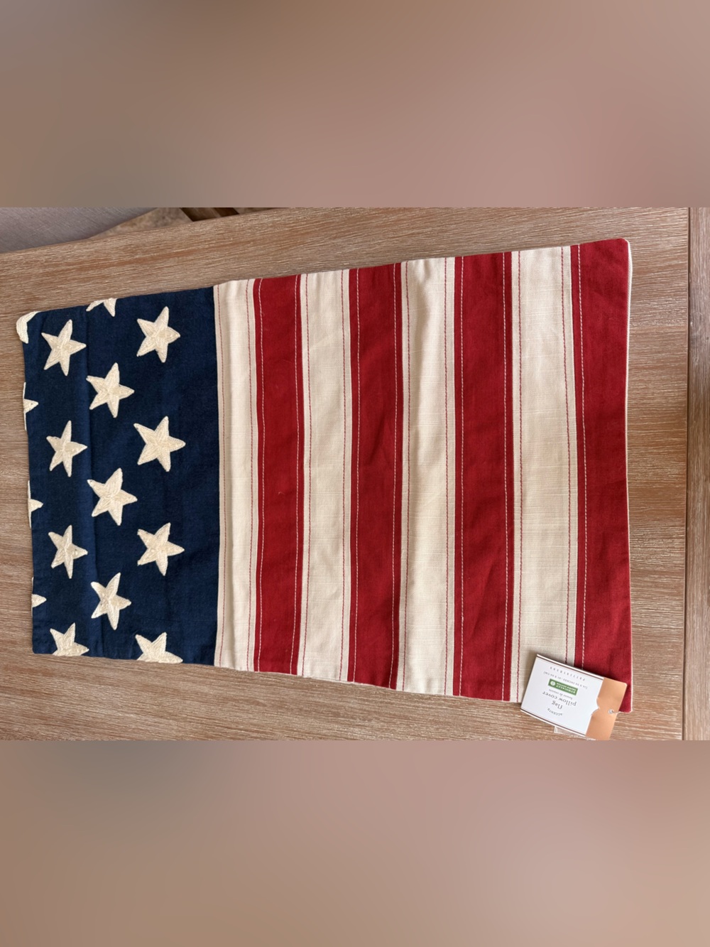 NWT Pottery Barn lumbar pillow, 16x26 patriotic American flag, red white & blue